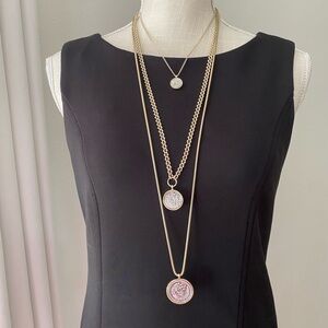 White House Black Market Gold Tone Ancient Greek Pendant Coin Necklace Set - 3